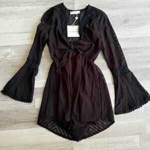 Hello Molly Black Bell Sleeve Romper Size 2
